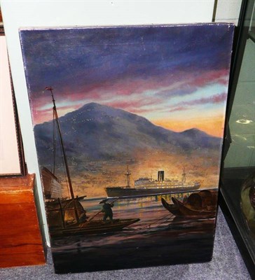 Lot 566 - Harold Ing, Hong Kong harbour signed, oil on canvas