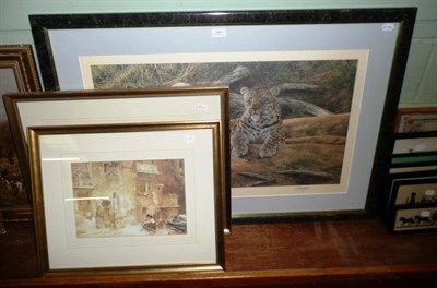 Lot 583 - Two Russell Flint prints and a print 'Dawn's First Scent' (leopard) by Anthony Gibbs