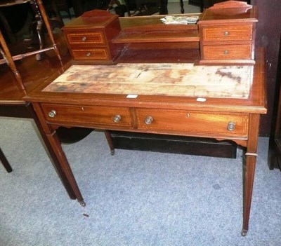 Lot 635 - Edwardian inlaid writing table (sciver lacking)