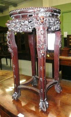 Lot 645 - Burmese occasional table, carved hardwood with inset marble top, circa 1900