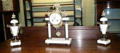 Lot 659 - French three piece clock garniture