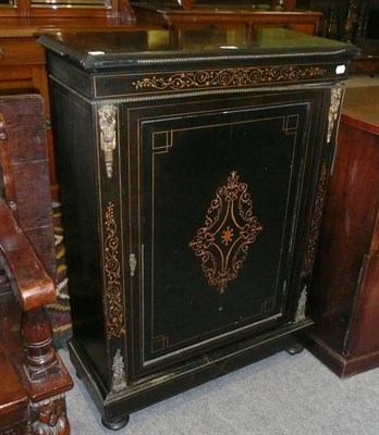 Lot 690 - A 19th century inlaid ebonised and ormolu mounted side cupboard baring label 'Edwards and Roberts'