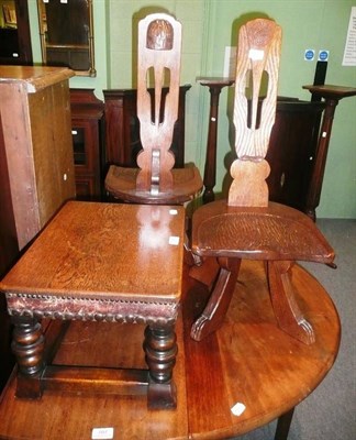 Lot 706 - Pair of oak chairs and an oak stool