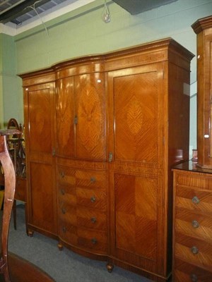 Lot 724 - Inlaid satin and painted bedroom three piece suite including wardrobe, dressing table and chest