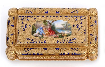 Lot 570 - A French 18ct Gold and Enamel Snuffbox, circa 1900, of rectangular shape with pilaster angles,...