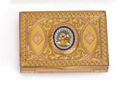 Lot 573 - A Micro-Mosaic Inset Two Colour Gold Snuffbox, Italian or French, 19th century, of rectangular...