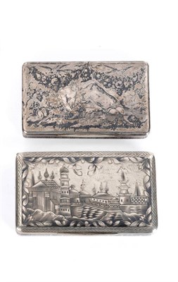 Lot 575 - A Russian Silver and Niello Snuffbox, maker's mark HK, probably Moscow, 1836, rectangular, with...