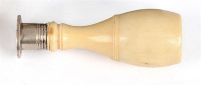 Lot 591 - A George III Silver Mounted Ivory Seal, maker's mark IR, London 1802, the plain baluster handle...