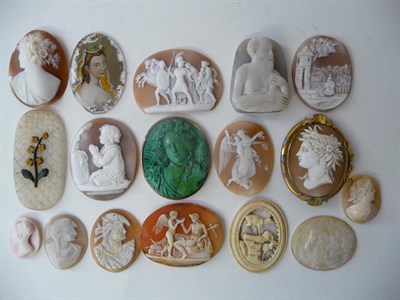 Lot 596 - A Collection of Cameos, mainly 18th and 19th century, predominantly oval, including an agate arched