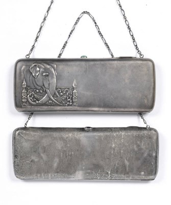 Lot 603 - A Russian Silver Purse, 2nd Artel, Moscow, circa 1908-17, oblong chased with a panel of an...