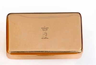 Lot 606 - A George III Gold Snuffbox, London 1799, rectangular, plain, the centre of the lid engraved...