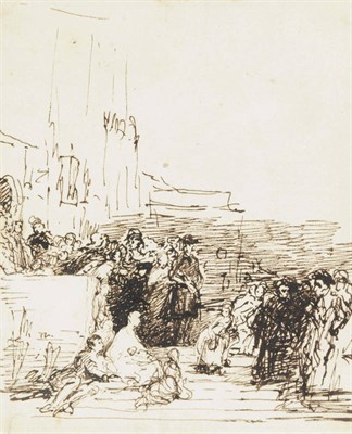 Lot 648 - Sir David Wilkie R.A (1785-1841) "Leaving the Manse" Unfinished preparatory sketch, pen and...