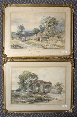 Lot 673 - Attributed to Charles Branwhite A.O.W.S. (1817-1880) Farmyard Scene with Cattle in a Byre,...