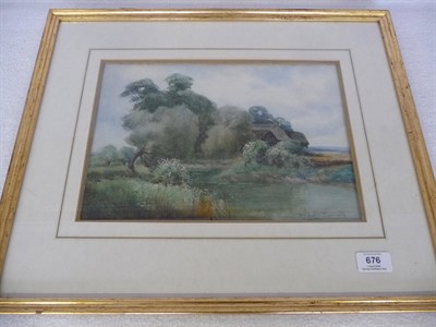 Lot 676 - Henry John Sylvester Stannard (1870-1951) Bedfordshire Cottage beside a Pond Signed,...