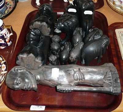 Lot 3 - A tray of African ebony elephants and busts