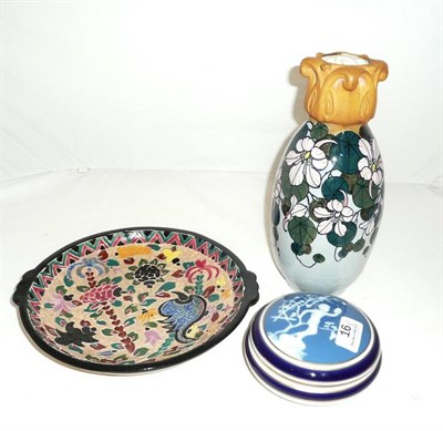 Lot 16 - An amphora vase, Limoges circular box and cover and a Massier bowl