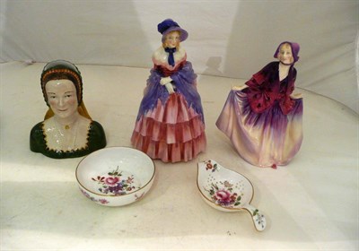 Lot 26 - Two Royal Doulton figures 'Sweet Anne' HN1496, 'Victorian LAdy' HN728, Royal Crown Derby tea...