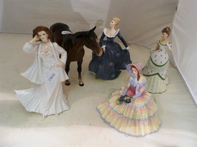 Lot 30 - Two Royal Worcester figures "Loving you" and "Belle of One Ball", Two Royal Doulton figures...