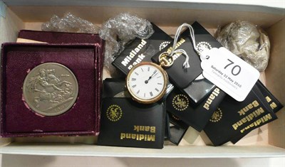 Lot 70 - A lady's pocket watch and a quantity of coins