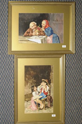 Lot 694 - "¦.Gianni (19th/20th century) Italian Boy seated upon a Chair Trying a Pair of Spectacles, a young