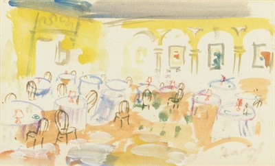 Lot 697 - Carlos Nadal (1917-1998) "Restaurant", interior of a Mediterranean restaurant Indistinctly...