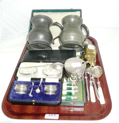 Lot 151 - Cased silver salts and spoons, silver-mounted glass salts, plated flatware, silver plated...