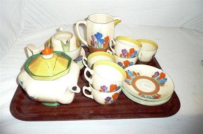 Lot 152 - A Clarice Cliff Crocus pattern tea set (af)