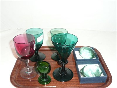 Lot 164 - Two hand coolers, four wine glasses and an eye bath