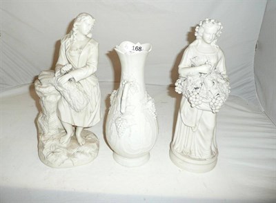 Lot 168 - A pair of Parian figures and a Parian vase