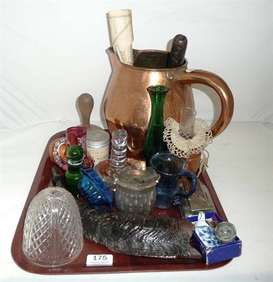 Lot 175 - A copper ale jug, a butter mould and a quantity of miscellaneous items