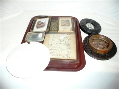 Lot 182 - A Pratt plaque and a Dickens paperweight etc