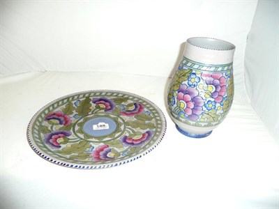 Lot 188 - Crown Ducal vase designed by Charlotte Rhead (crack to rim) and a matching charger