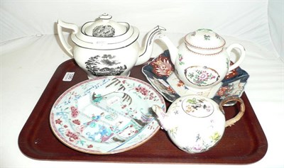 Lot 190 - Three teapots, a Chinese plate and an Imari dish