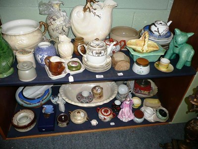 Lot 204 - A quantity of miscellaneous ceramics including Doulton, Coalport, Noritake, etc on two shelves