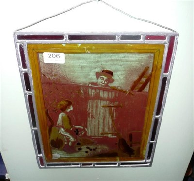 Lot 206 - 19th century glass panel with boy