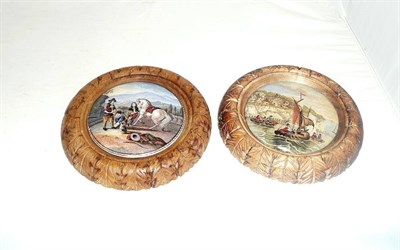 Lot 210 - Two pot lids in carved mounts 'Pegwell Bay'