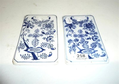 Lot 218 - Two Continental blue and white ceramic pill slabs (2)