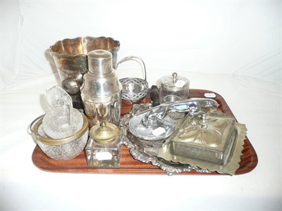 Lot 239 - A quantity of plated wares including Jaguar car mascot, cocktail shaker, corkscrew and spirit level