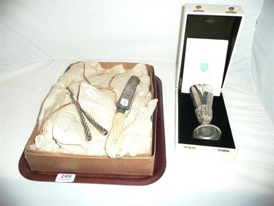 Lot 249 - Chichester Cathedral 9th centenary silver goblet (cased), pair of silver glove stretchers,...