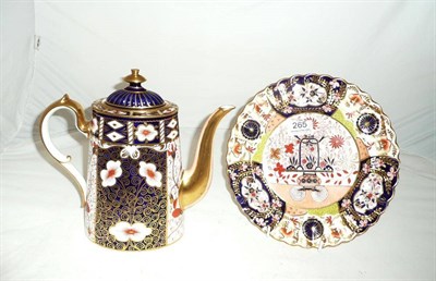 Lot 265 - Crown Derby coffee pot and cover and a similarly decorated Copeland plate