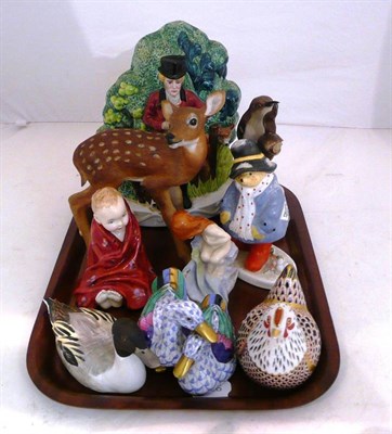 Lot 275 - Tray of ceramics including Royal Doulton figure 'This Little Pig', Royal Crown Derby chicken,...