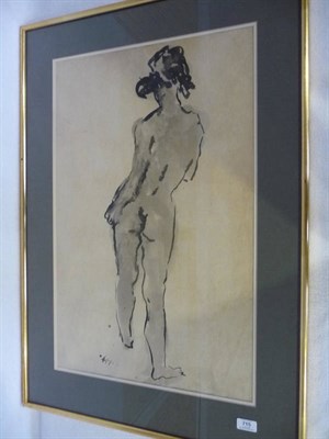 Lot 715 - Sydney Harpley (1927-1992) Study of a Female Nude Signed, ink and brush on tinted paper, 72cm...