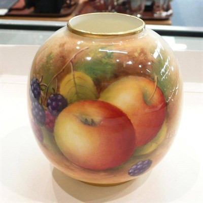 Lot 309 - 1920's Royal Worcester fruit-decorated vase, signed A Shuck