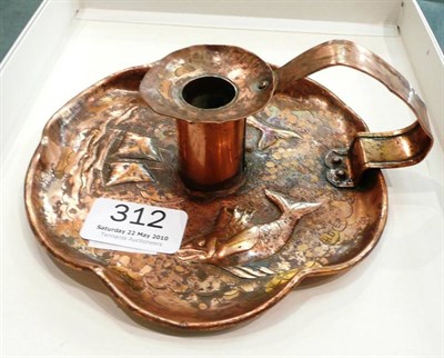 Lot 312 - Copper candlestick, Keswick School, signed H Dyer