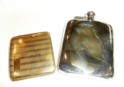 Lot 321 - Silver hip flask and a rolled gold cigarette case