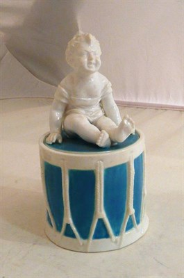 Lot 348 - Royal Worcester trinket box modelled as a drum with figural moulded cover