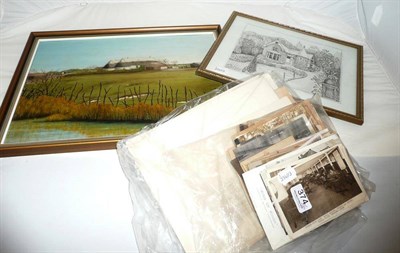 Lot 374 - Group of postcards and pencil sketches etc