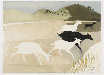 Lot 726 - Mary Fedden O.B.E., R.A. (b.1915)  "Black & White Goats" Signed and dated 1986, inscribed on a...