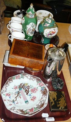 Lot 462 - Two trays including a tea service, two vases and covers, two prints, etc