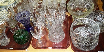 Lot 466 - Quantity of assorted glassware including bowls, wines, vases, etc on three trays